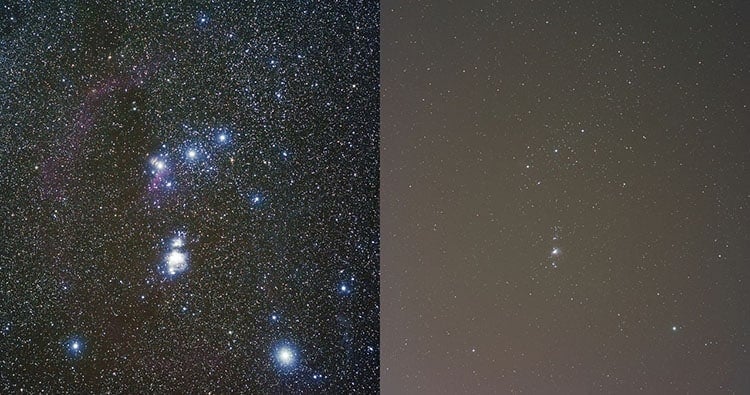 The night sky from city and country locations.